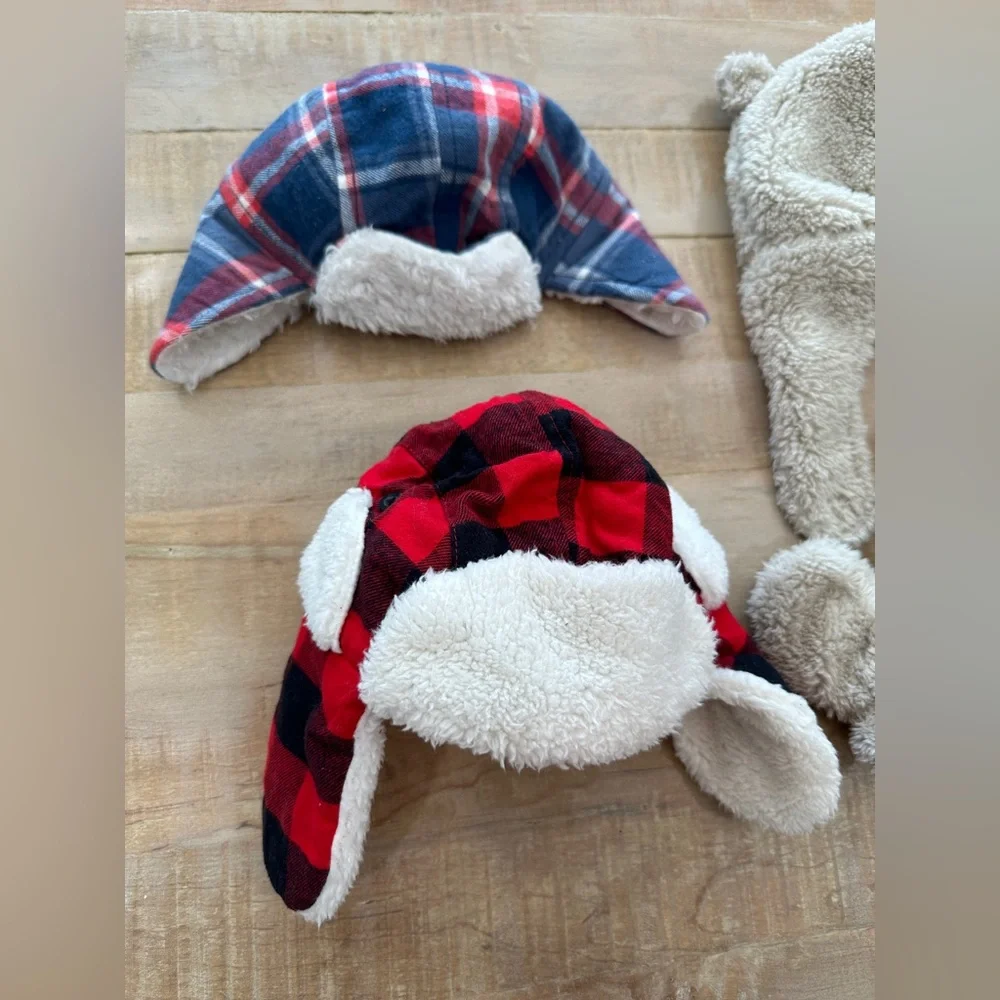 5 piece Carters baby kids head Sherpa hat beanies and mittens